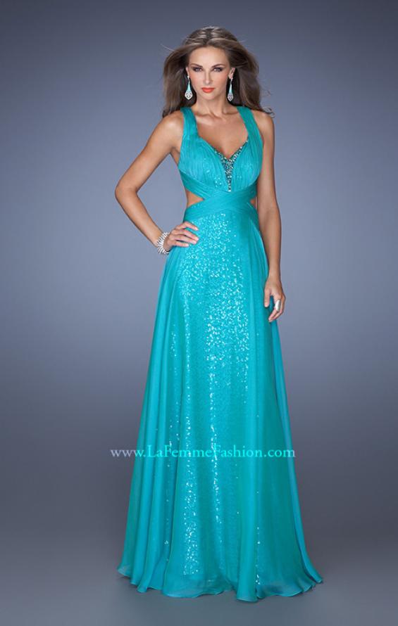 Picture of: Long A-line Chiffon Prom Dress with Sequin Underlay in Green, Style: 19584, Detail Picture 2