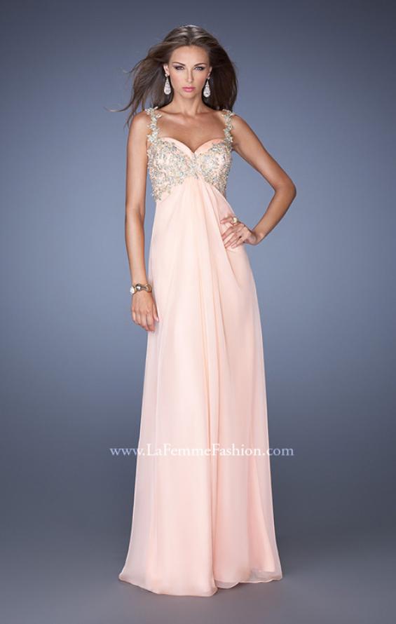 Picture of: Long Chiffon Prom Gown with Beaded Lace Details in Orange, Style: 19585, Detail Picture 1