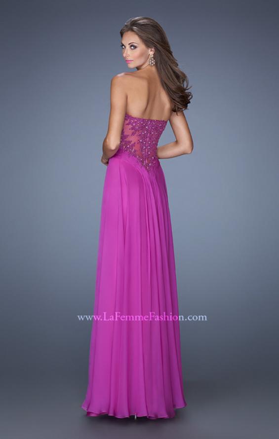 Picture of: Strapless Chiffon Prom Dress with Intricately Pleated Bodice in Pink, Style: 19662, Back Picture