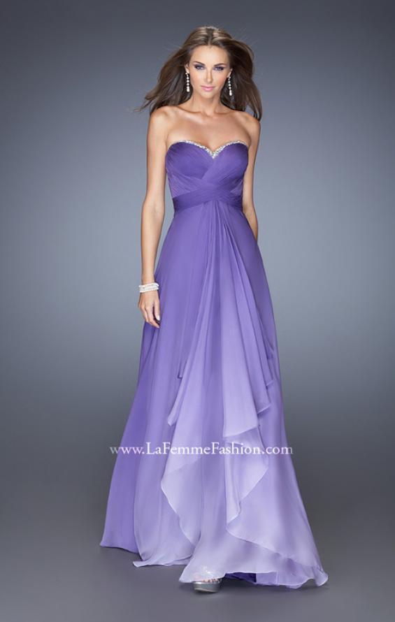 Picture of: Long Strapless Chiffon Prom Gown with Strappy Open Back in Purple, Style: 19686, Detail Picture 1