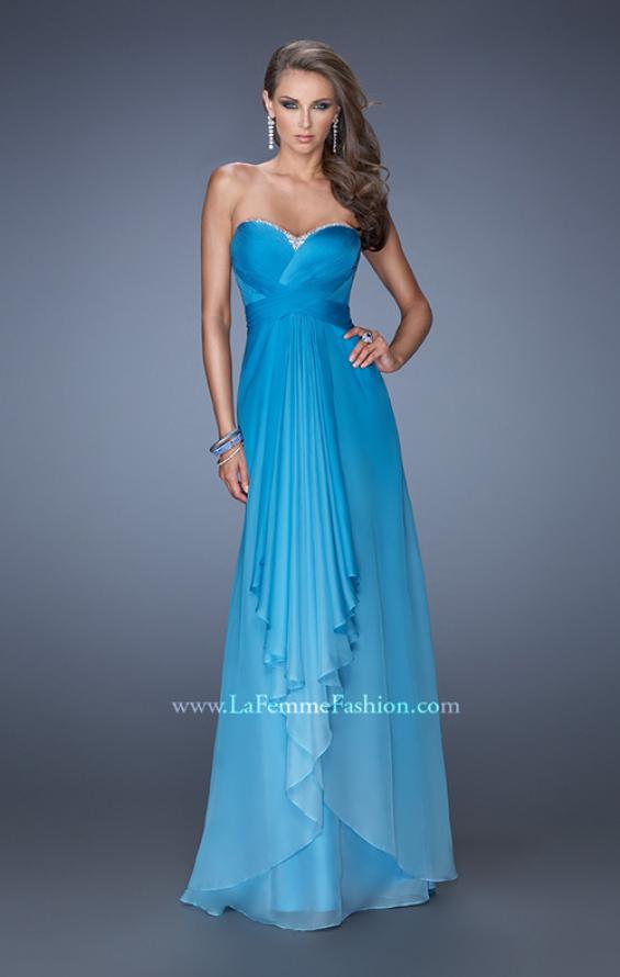 Picture of: Long Strapless Chiffon Prom Gown with Strappy Open Back in Blue, Style: 19686, Detail Picture 2