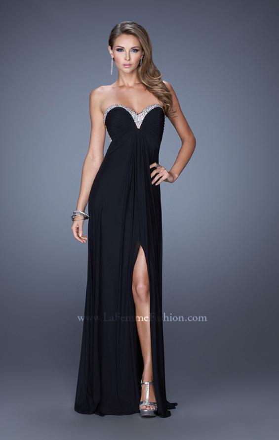 Picture of: Strapless Sweetheart Jersey Prom Dress with Beaded Trim in Black, Style: 19703, Detail Picture 1