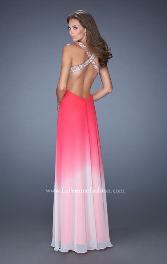 Picture of: Long Ombre Chiffon Prom Dress with Bedazzled Straps in Pink, Style: 19709, Back Picture