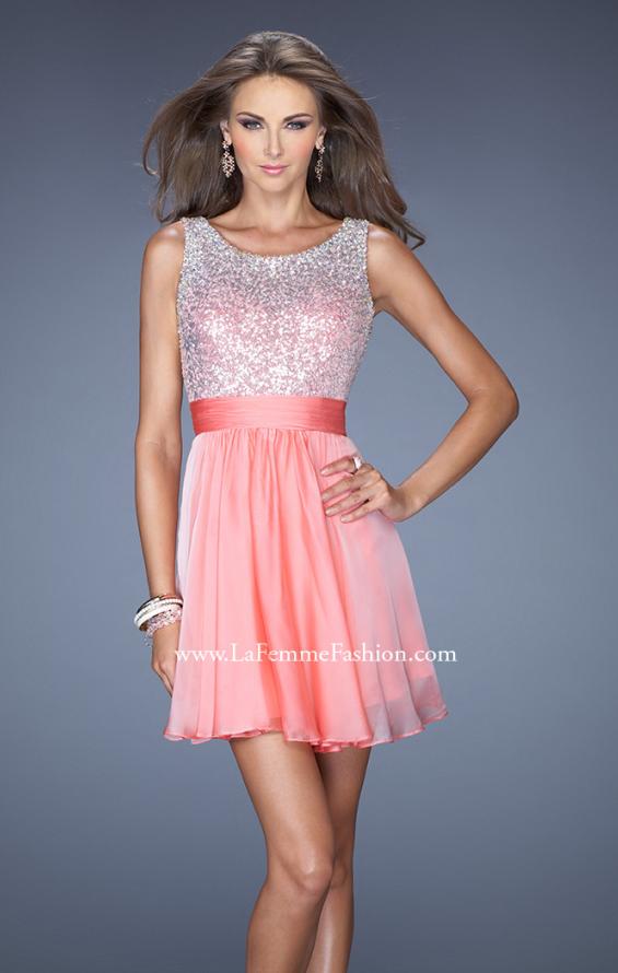 Picture of: Short Prom Dress with Chiffon Skirt and Sequin Bodice in Orange, Style: 19714, Main Picture
