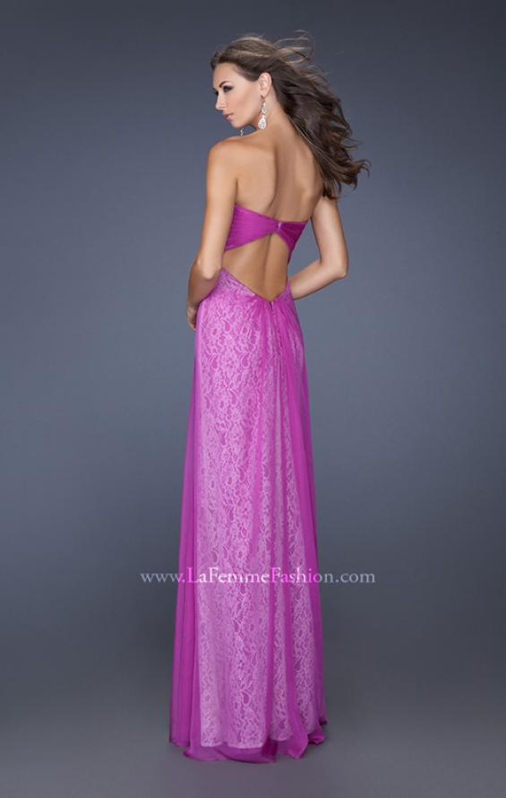 Picture of: Long Strapless Chiffon Prom Dress with Lace Underlay in Purple, Style: 19719, Back Picture