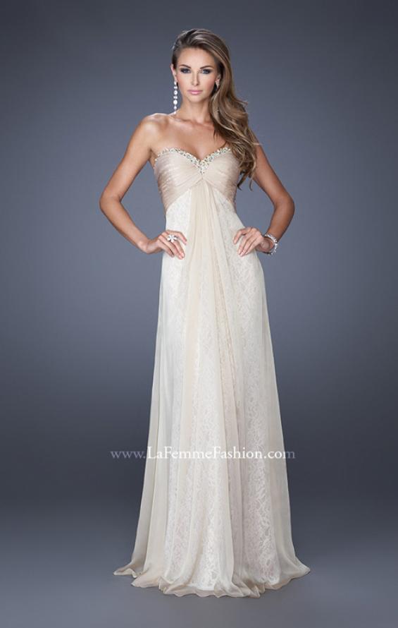 Picture of: Long Strapless Chiffon Prom Dress with Lace Underlay in Nude, Style: 19719, Detail Picture 4
