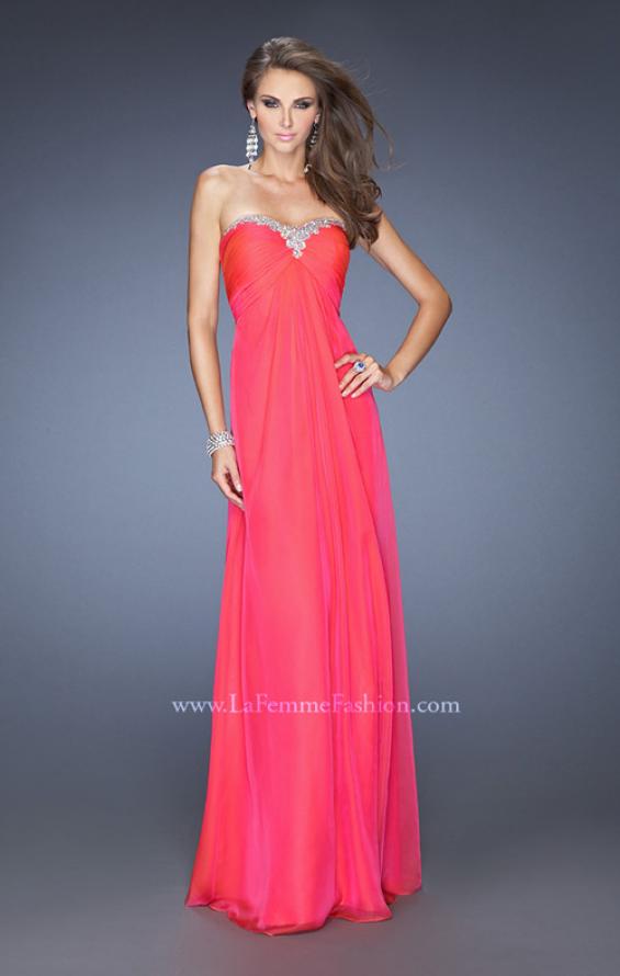 Picture of: Strapless Chiffon Long Prom Gown with Bedazzled Trim in Pink, Style: 19739, Detail Picture 1
