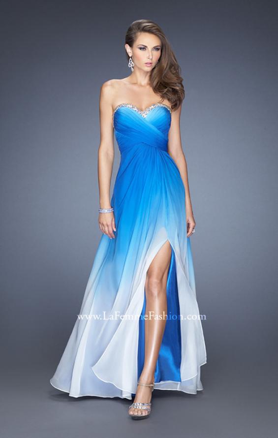 Picture of: Strapless Long Ombre Prom Gown with a Pleated Bodice in Blue, Style: 19742, Detail Picture 1