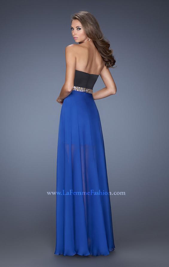 Picture of: Strapless Prom Dress with Attached Long Chiffon Overlay in Blue, Style: 19766, Back Picture