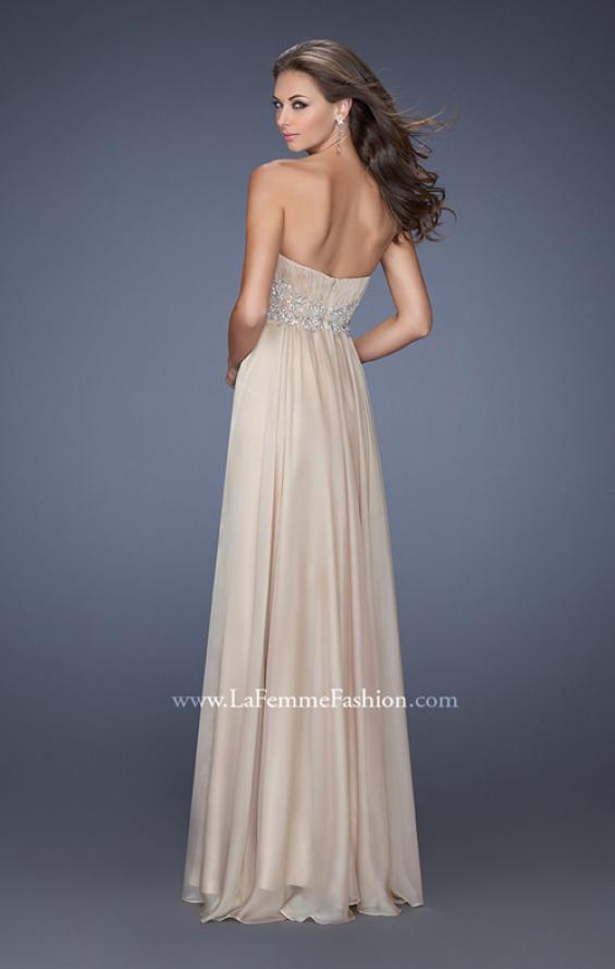 Picture of: Long Strapless Chiffon Prom Gown with Beaded Details in Nude, Style: 19767, Back Picture