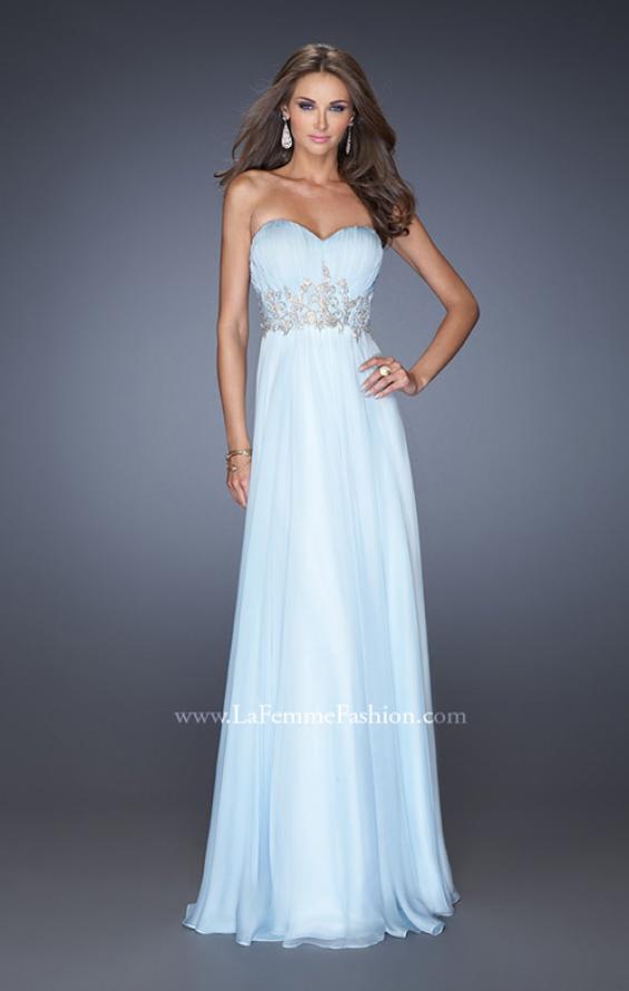 Picture of: Long Strapless Chiffon Prom Gown with Beaded Details in Blue, Style: 19767, Detail Picture 1