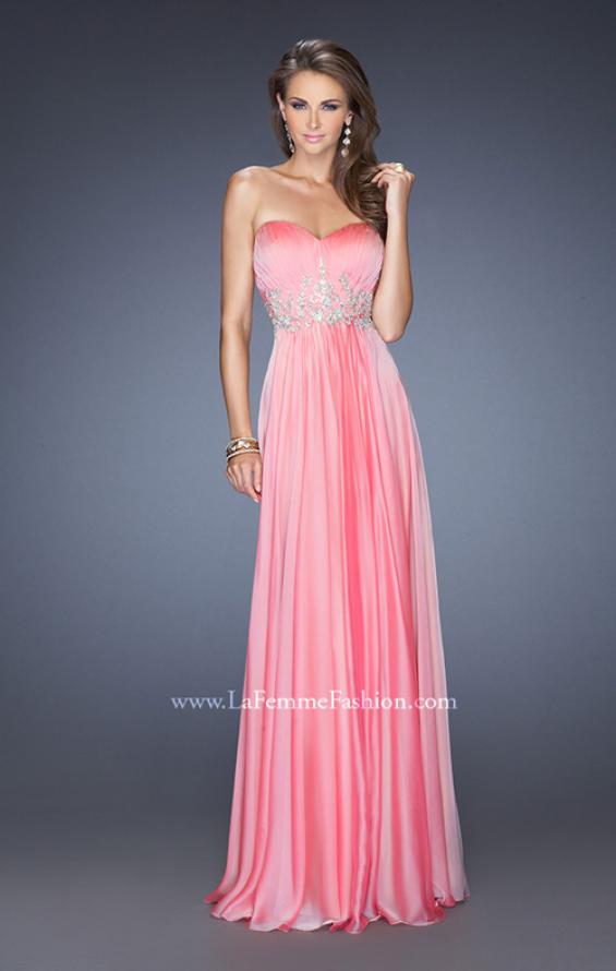 Picture of: Long Strapless Chiffon Prom Gown with Beaded Details in Pink, Style: 19767, Detail Picture 2