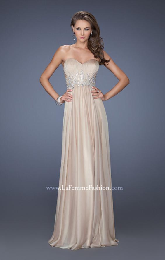 Picture of: Long Strapless Chiffon Prom Gown with Beaded Details in Nude, Style: 19767, Detail Picture 3