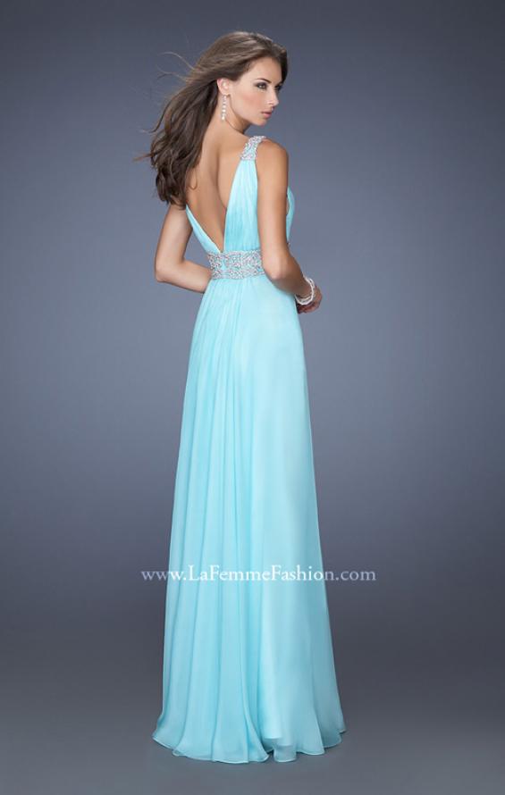 Picture of: Deep V Chiffon Prom Dress with Pleated Bodice in Blue, Style: 19802, Back Picture