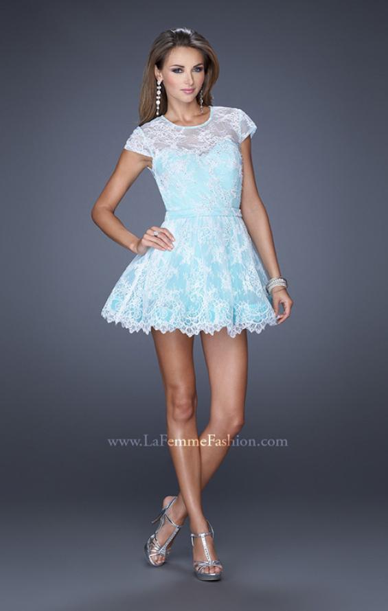 Picture of: Short Cap Sleeve Homecoming Dress with Lace in Blue, Style: 19811, Detail Picture 1