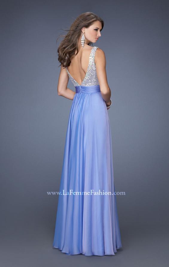 Picture of: High Scoop Neck Chiffon Dress with Sequin Fabric in Blue, Style: 19815, Back Picture
