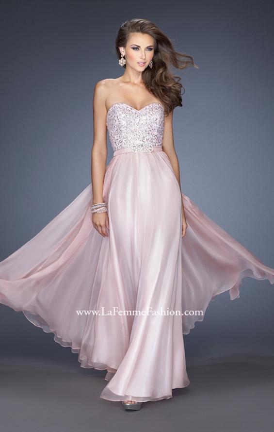 Picture of: Long Chiffon Prom Gown with Bedazzled Belt in Pink, Style: 19821, Main Picture