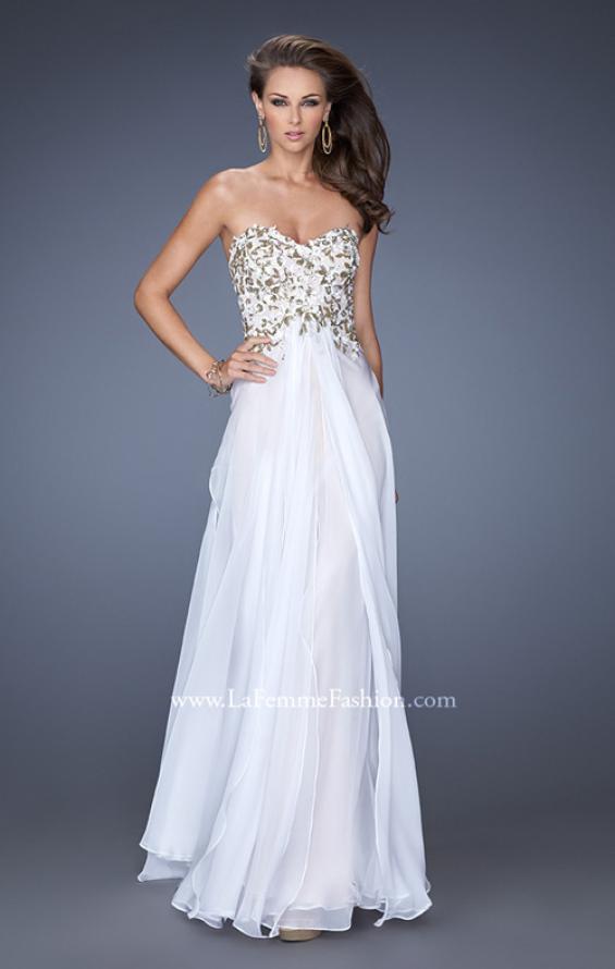 Picture of: Long Prom Dress with White and Gold Floral Detail in White, Style: 19836, Main Picture