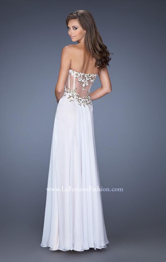 Picture of: Long Prom Dress with White and Gold Floral Detail in White, Style: 19836, Back Picture
