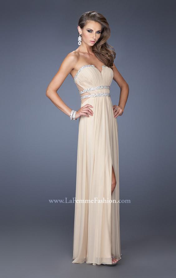 Picture of: Jersey Prom Dress with Diamond Cut Outs and Rhinestones in Nude, Style: 19839, Detail Picture 1