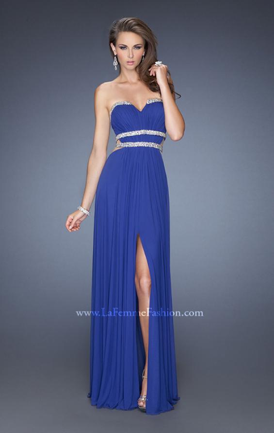 Picture of: Jersey Prom Dress with Diamond Cut Outs and Rhinestones in Blue, Style: 19839, Detail Picture 2
