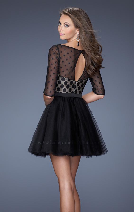 Picture of: Multi Layered Short Homecoming Dress with Polka Dots in Black, Style: 19841, Back Picture