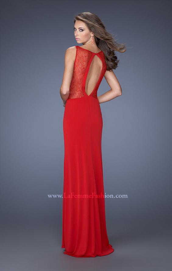 Picture of: Fitted Jersey Dress with High Neckline and Side Slit in Red, Style: 19847, Back Picture
