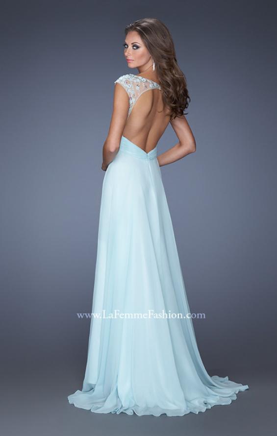 Picture of: Floral Applique A-line Prom Dress with Open Back in Blue, Style: 19859, Back Picture