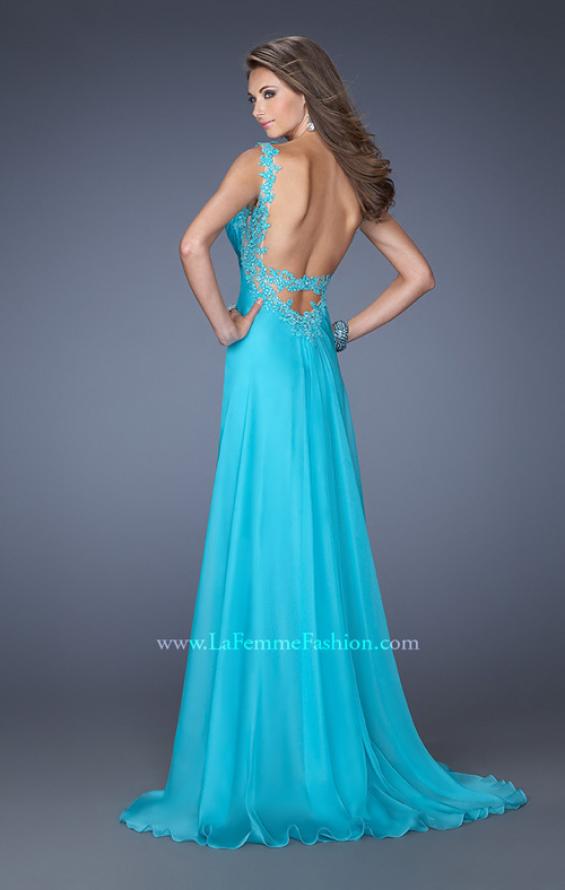 Picture of: Fitted Prom Dress with Ruched Bodice and Center Slit in Blue, Style: 19881, Back Picture