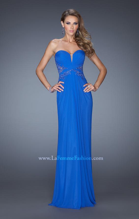 Picture of: Strapless Prom Dress with Jeweled Lace Cut Outs in Blue, Style: 19889, Detail Picture 1