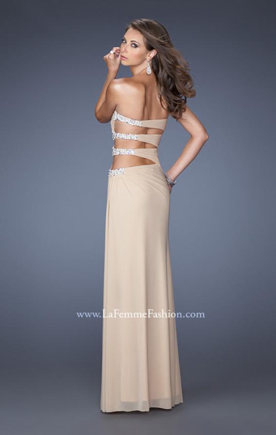 Picture of: Net Jersey Gown with Back Cut Outs and Pearls in Nude, Style: 19892, Back Picture