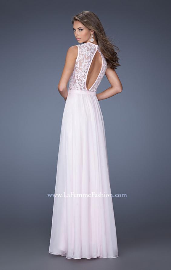 Picture of: Long Chiffon Dress with Jewel Adorned Lace Bodice in Pink, Style: 19913, Back Picture