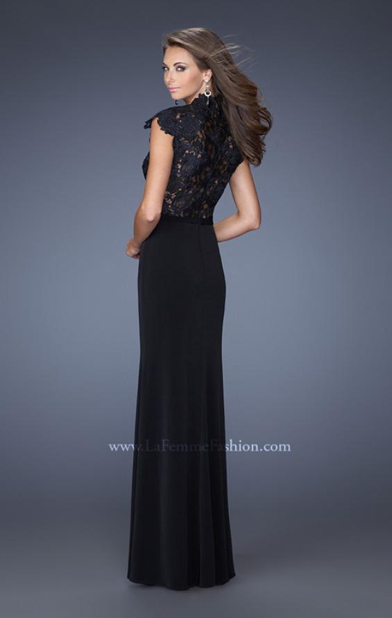 Picture of: Long Black Prom Dress with Lace and Slight Cap Sleeves in Black, Style: 19920, Back Picture