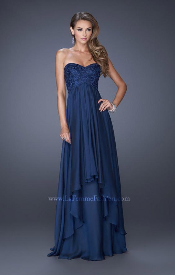 Picture of: Long Strapless Prom Dress with Tiered Chiffon Skirt in Blue, Style: 19925, Main Picture