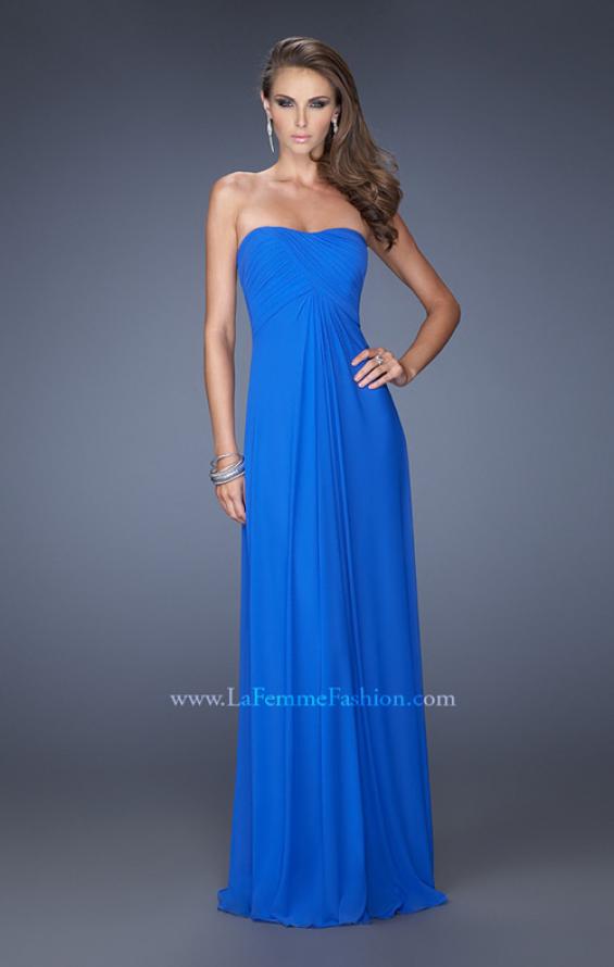 Picture of: Net Jersey Dress with Pleated Bodice and Open Back in Blue, Style: 19975, Back Picture