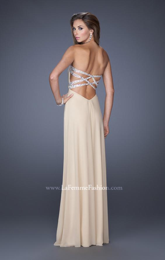 Picture of: Net Jersey Dress with Pleated Bodice and Open Back in Nude, Style: 19975, Detail Picture 3
