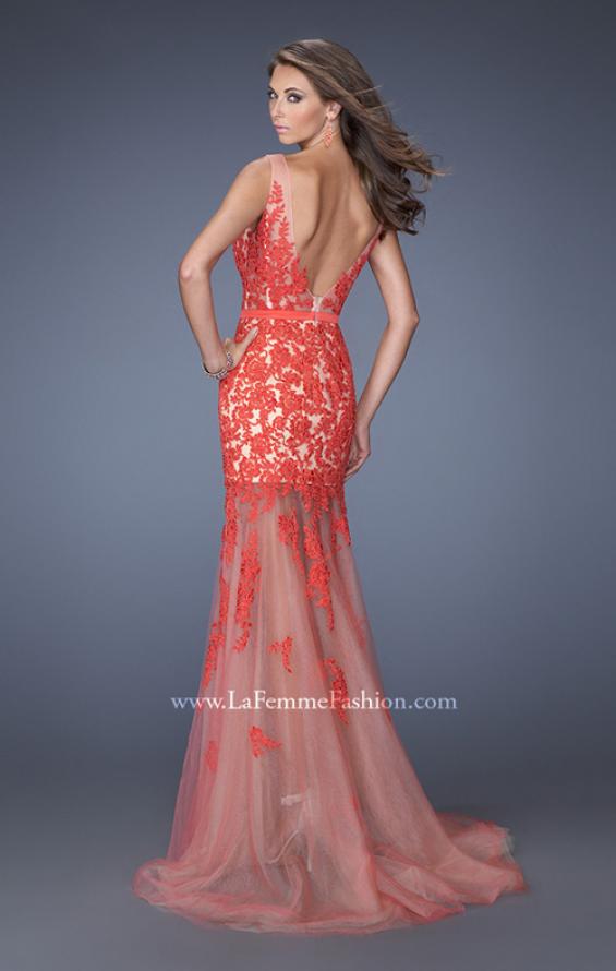Picture of: Mermaid Style Prom Dress with Boat Neck and Lace in Orange, Style: 19991, Back Picture