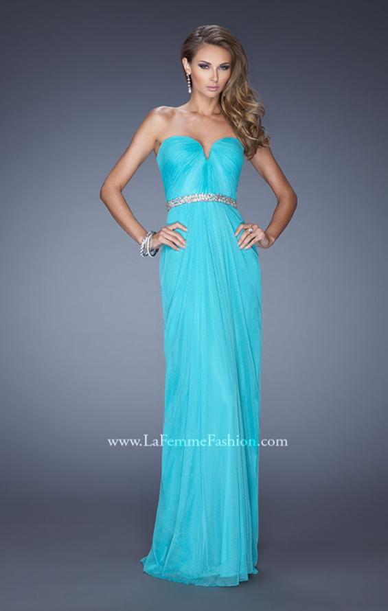Picture of: Strapless Net Jersey Dress with Iridescent Belt in Blue, Style: 20009, Detail Picture 1