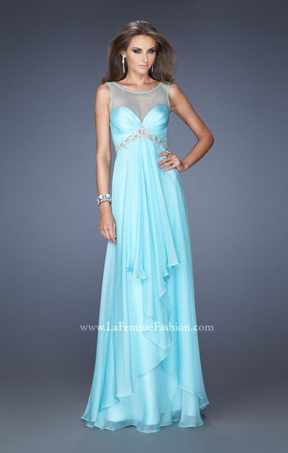 Picture of: Chiffon Prom Gown with Tiered Gathered Skirt and Belt in Blue, Style: 20026, Main Picture