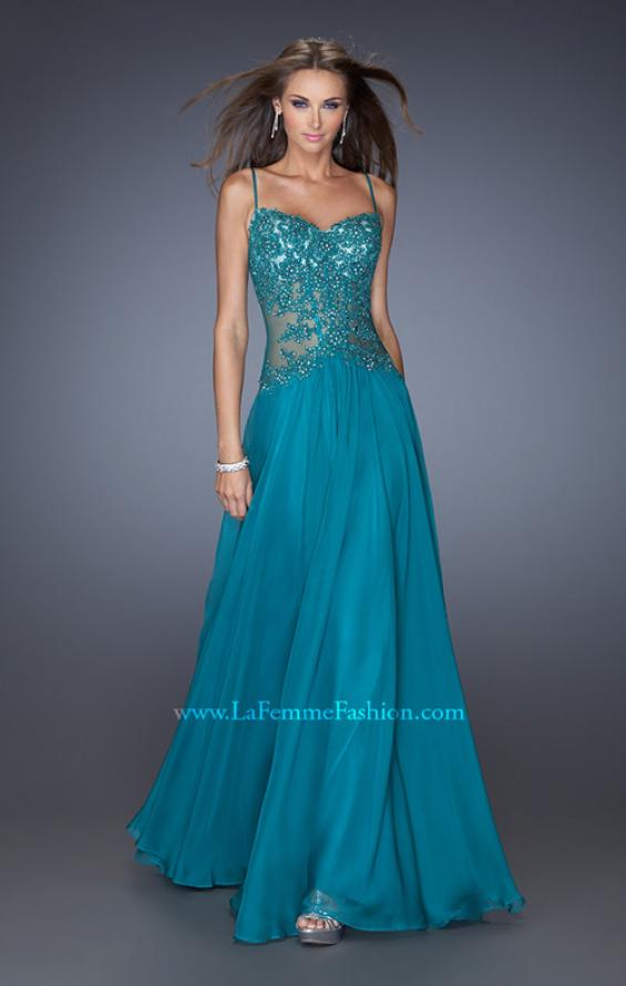 Picture of: Drop Waist Chiffon Prom Dress with Stone Adorned Lace in Green, Style: 20031, Detail Picture 1