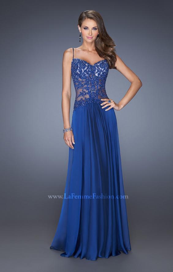Picture of: Drop Waist Chiffon Prom Dress with Stone Adorned Lace in Blue, Style: 20031, Detail Picture 2