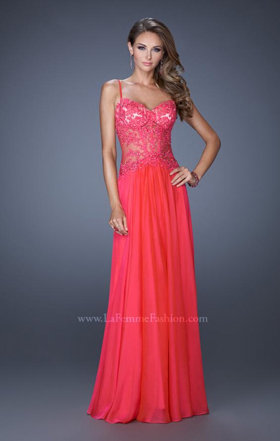 Picture of: Drop Waist Chiffon Prom Dress with Stone Adorned Lace in Pink, Style: 20031, Detail Picture 3