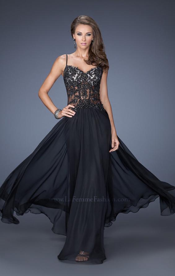 Picture of: Drop Waist Chiffon Prom Dress with Stone Adorned Lace in Black, Style: 20031, Detail Picture 4