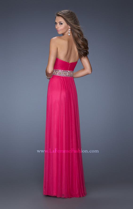 Picture of: Long Net Column Gown with Deco Style Belt and Jewels in Pink, Style: 20034, Back Picture