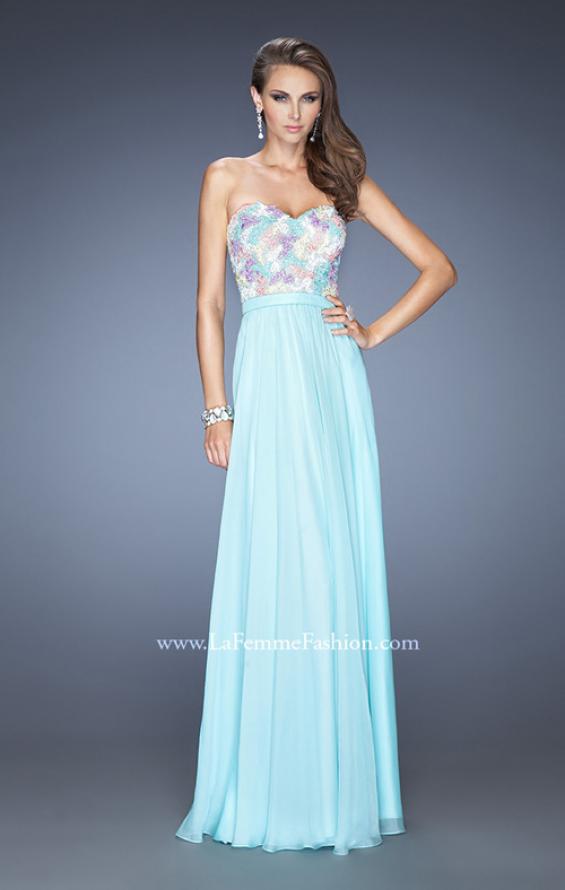 Picture of: Strapless Prom Gown with Lace Bodice and Chiffon Skirt in Blue, Style: 20036, Detail Picture 3