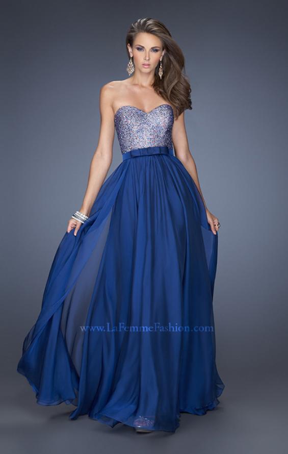 Picture of: Long Chiffon Prom Dress with Satin Bow Belt in Blue, Style: 20041, Main Picture