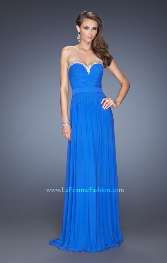 Picture of: Pleated Bodice Net Jersey Long Prom Gown in Blue, Style: 20048, Detail Picture 1