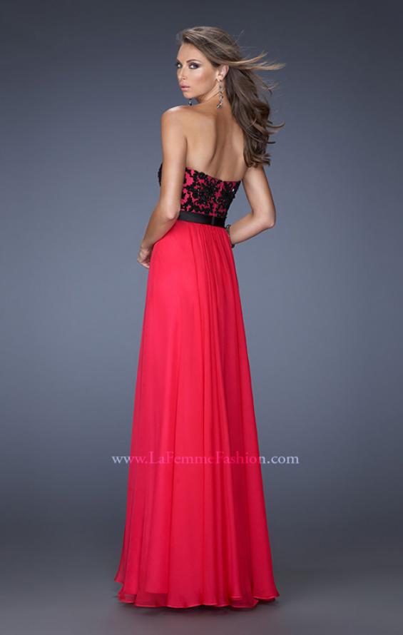 Picture of: Long Chiffon Prom Dress with Belt and Sweetheart Neck in Pink, Style: 20068, Back Picture
