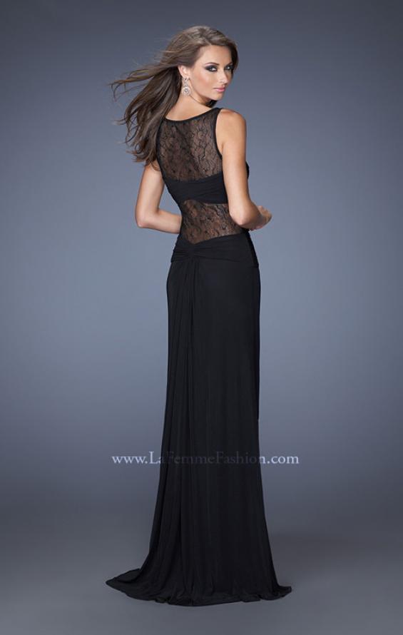 Picture of: Jersey and Lace Combination Prom Dress with High Slit in Black, Style: 20093, Back Picture