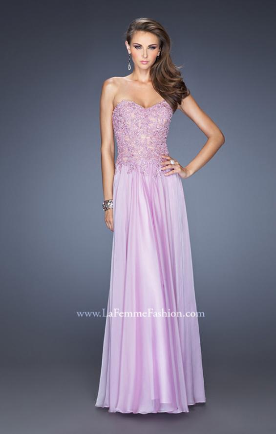 Picture of: Drop Waist Long Chiffon Prom Dress with Jeweled Lace in Purple, Style: 20108, Detail Picture 1